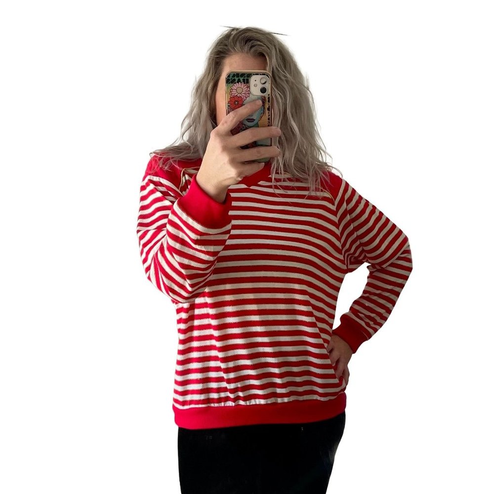 Vintage 80s Women's Lady Graff Striped Glitter Sweatshirt Top